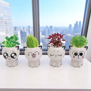 Mini Cat Planter Cute Ceramic Succulent Pot for Desk Decor Whimsical Plant Stand Perfect Gift for Plant Lovers and Cat Fans