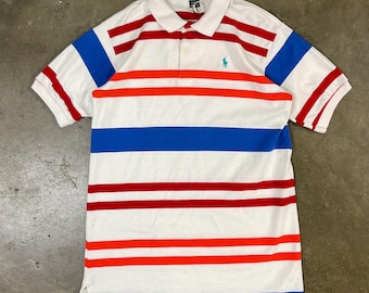 Vintage 80 90's Ralph Lauren USA Bold Colorblock Stripe POLO Rider