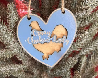 Adorno navideño de pollo - Adornos de madera hechos con láser - Decoraciones navideñas rústicas - Decoración de granja