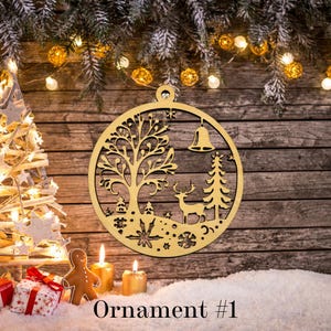 Wood Christmas Ornaments Set 1