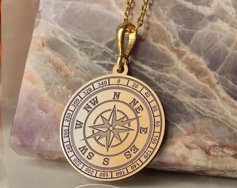 Vintage Round Compass Necklace - Adventure-Inspired Jewelry for Travelers, Unisex Minimalist Pendant with Timeless Nautical Charm