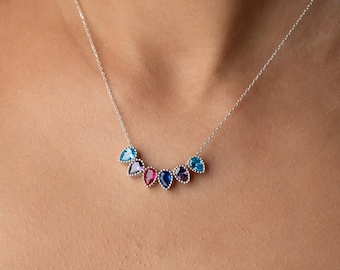 Personalized Family Birthstone Necklace: Sterling Silver Birthstone Charm