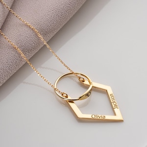 Collar porta anillos geométrico, collar porta anillos personalizado, porta anillos de boda, collar para anillo de compromiso, colgante porta anillos con nombre