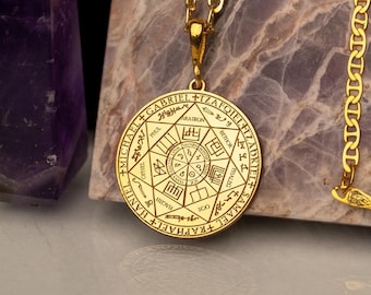 Seal of Seven Archangels Necklace - Solid Gold and Silver Necklace - Sacred Geometry - Spiritual Gift - Seals of Solomon Protection Necklace