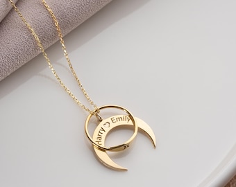 Moon Ring Holder Necklace, Engagement Ring Necklace, Custom Ring Keeper Necklace, Name Ring Keeper Pendant, Wedding Ring Holder