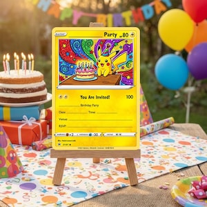 pokemon trading card birthday invitation Charizard Pokmon Submit wording Sprigatito Birthday Card - Etsy