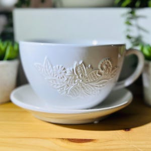Embossed Teacup & Saucer Planter Indoor or Outdoor , Gardener Gift