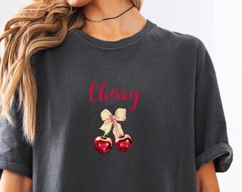 Coquette Cherry Bow Graphic Tee | Women's Fruit T-Shirt