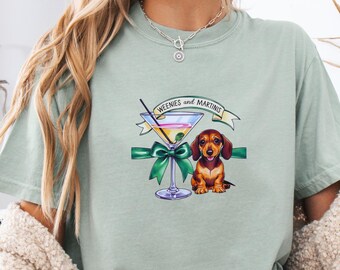 Comfort Colors Winnies and Martinis T-Shirt Weiner Tinis Tee Dachshund Shirt Cocktail T-Shirt, Dachshund Bachelorette wedding party Gift