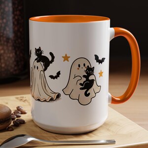 Cute Halloween Ghost Cat Ceramic Coffee Mug (11oz, 15oz)