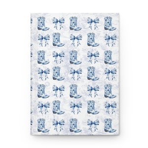 Blue Toile Cowgirl Journal Western Toile de Jouy Notebook Coastal Cowgirl Aesthetic Stationery Cute Blue Cowboy Boot Diary Gift for Her