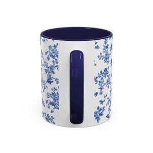 Blue Floral Coffee Mug, Toile de Jouy Ceramic Cup image 5