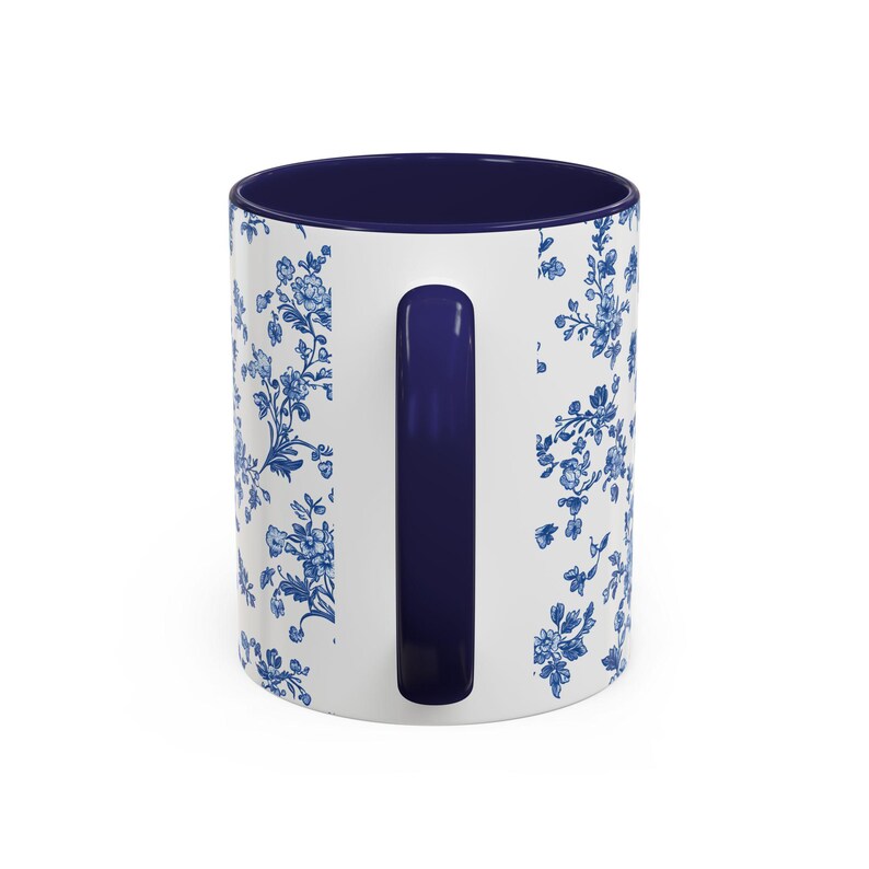 Blue Floral Coffee Mug, Toile de Jouy Ceramic Cup image 5