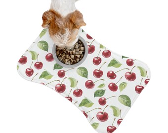 Tapete de alimentación de cerezas para perros o gatos, tapete de comida, regalo para amigos peludos, regalo de inauguración de la casa o cumpleaños, regalo para nueva mascota, tapete para tazón de cachorro de cereza