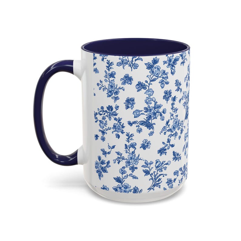 Blue Floral Coffee Mug, Toile de Jouy Ceramic Cup image 8