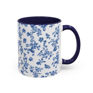 Blue Floral Coffee Mug, Toile de Jouy Ceramic Cup image 3