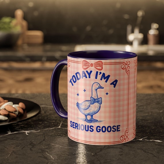 Cute Serious Goose Mug Perfect Gift, blue pink large funny sassy silly goose mug, Birthday gift, coffeemug, coffeelove, coffee tea cup mug