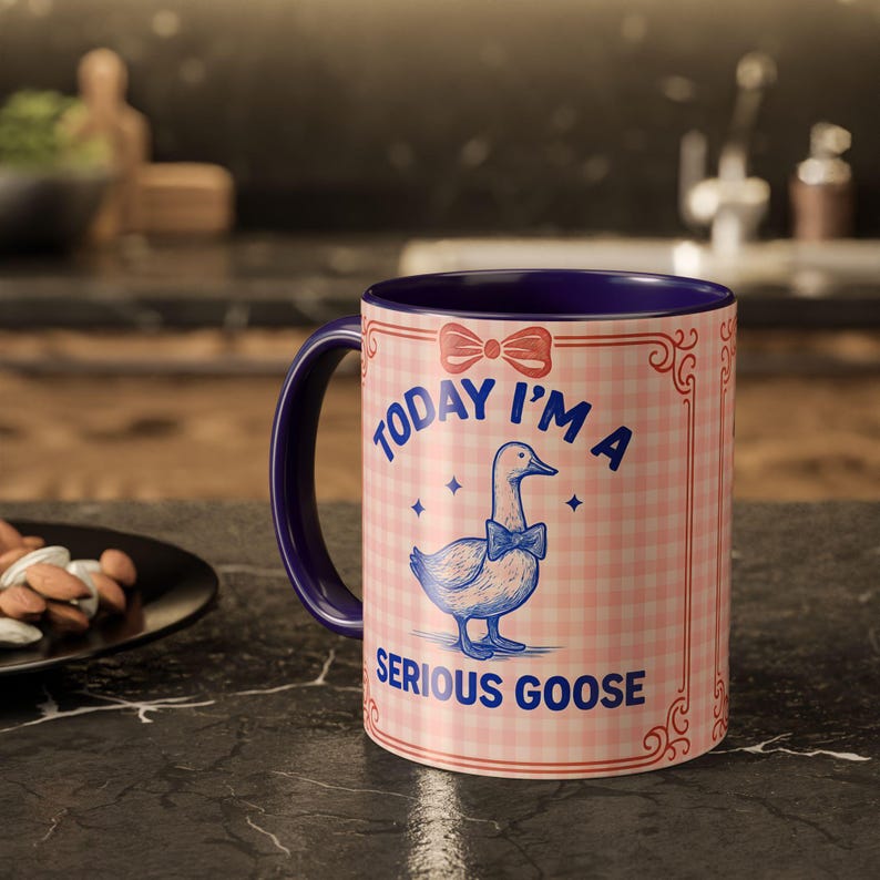 Bonita taza de ganso serio, regalo perfecto, taza grande azul rosada divertida y tonta de ganso, regalo de cumpleaños, taza de café, coffeelove, taza de café y té 11oz