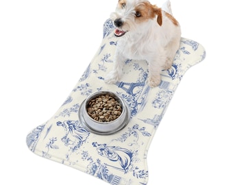 French Toile Pet Feeding Mat for Dog or Cat Bowl PlaceMat furry friends gift Toile de jouy chinoiserie pet gift, French country puppy gift