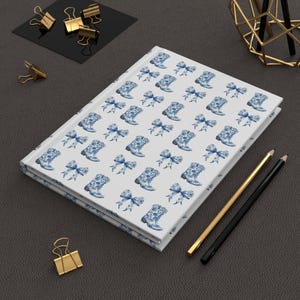Blue Toile Cowgirl Journal Western Toile de Jouy Notebook Coastal Cowgirl Aesthetic Stationery Cute Blue Cowboy Boot Diary Gift for Her