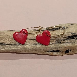 Handmade polymer clay, Red heart shaped earrings