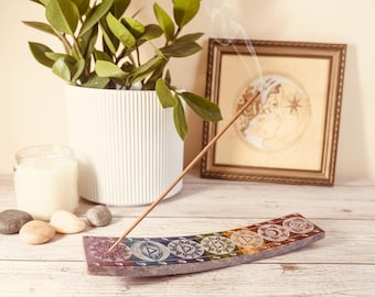 Handgemaakte speksteen chakra gebogen wierookhouder brander cadeau voor haar/hem minimalisme kleurrijk elegant