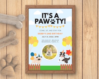 Editable Puppy Pawty Invitation: Dog Birthday Party, Canva Template (Digital Download)