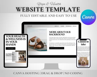 Plantilla de sitio web de yoga / Sitio web editable en Canva para coaches de bienestar y salud / Diseño de una página optimizado para dispositivos móviles