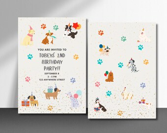 Bearbeitbare Hunde Geburtstagseinladung: Hund PartyTheme (Canva, Digital)