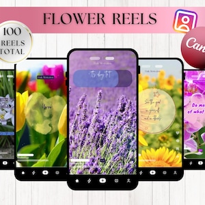 100 Flower Reels: Faceless Instagram Content (Canva, Digital Download)