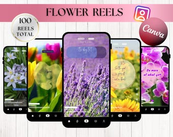 100 Flower Reels: Instagram-Videos ohne Gesicht (Einfach in Canva bearbeitbar, Digitaler Download)