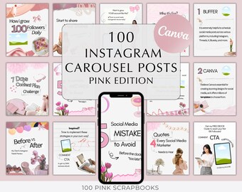 Trendige Karussell-Posts in Pink, Scrapbook-Post-Vorlagen, angesagte Instagram-Vorlagen, Post-Vorlagen für Content-Ersteller (Canva-bearbeitbar)