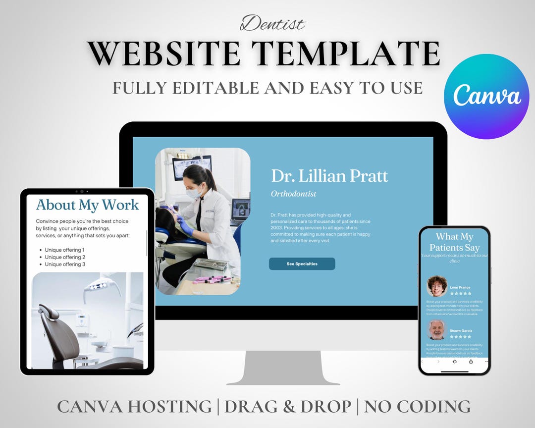 Dental Website Template Editable Canva Design Etsy