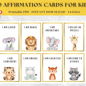 Affirmationskarten für Kinder | Positive Affirmationskarten | Niedliche Tier Affirmationskarten drucken | Achtsamkeit für Kinder | Kinder Wert und Stärken
