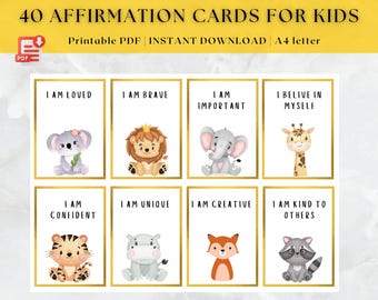 Affirmatiekaarten voor kinderen | Dierenprints (digitale download)