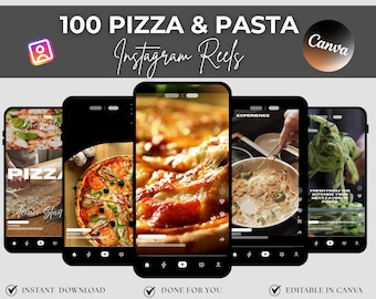 100 Pizza und Pasta Instagram Reel Vorlagen Canva Bearbeitbar (Digitaler Download)