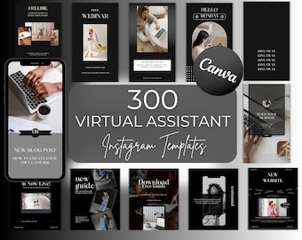 300 Dark Virtueller Assistent Instagram Template Bundle (Canva Bearbeitbar)