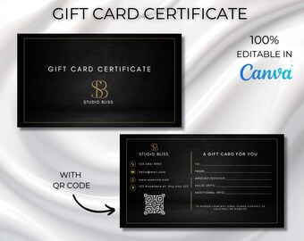 Schwarz und Gold Geschenkkartenvorlage: Bearbeitbares QR-Code-Design (Canva)