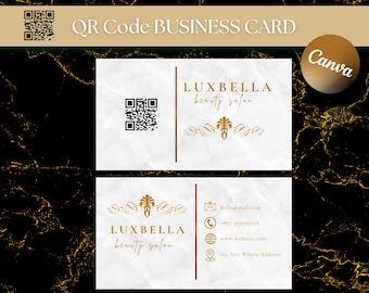 Gold Marble QR Code Business Card Template: Elegant DIY Design (Canva)