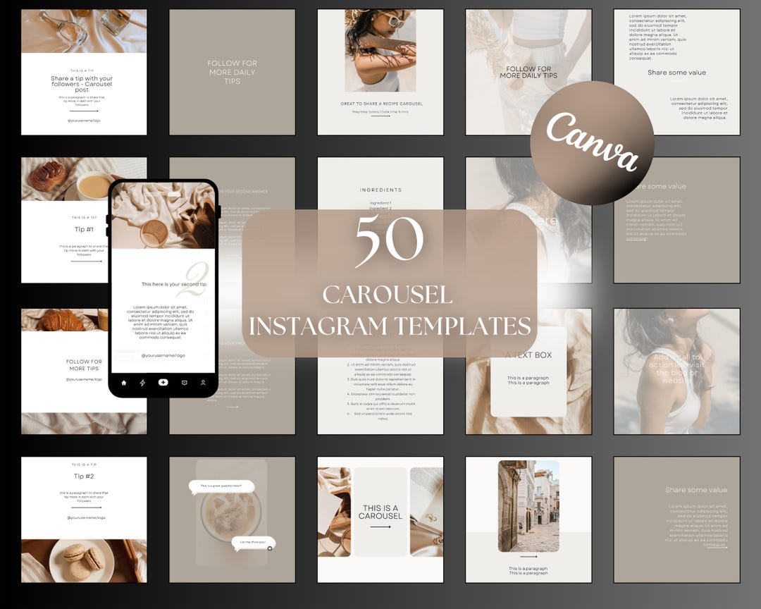 Beige Instagram Carousel Templates: Engagement Canva Templates (digital ...