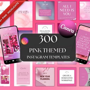 300 Modelos Rosa do Instagram Postagens do IG Pacote de Modelos de Histórias do Instagram Modelos de Carrossel Editáveis Instagram Rosa Destaques Temáticos Rosa