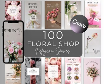 Instagram-Story-Vorlagen für Blumenläden, Branding für Blumenläden (einfach in Canva bearbeitbar)