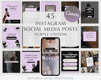 45 Instagram-Post-Vorlagen in Lila (einfach in Canva bearbeitbar)