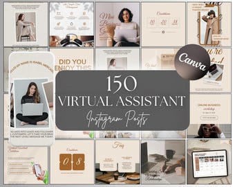 150 Beige Virtual Assistant Instagram Post Templates (Canva Editable)