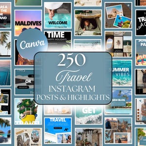 250 Travel Instagram Templates | Travel Agent Instagram Post | Travel Blogger Templates | Travel Influencer Instagram | Instagram Highlights