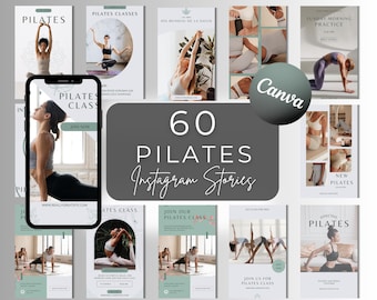 Pilates Instagram Stories Vorlagen | 60 Leinwand Designs (Digitaler Download)