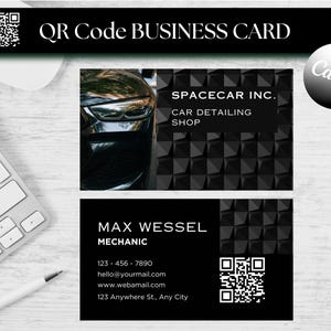 QR-Code Visitenkarte Auto Shop Visitenkarte Vorlage DIY Visitenkarte Elegant Schwarz Vorlage Doppelseitig Visitenkarte Car Wash Classic