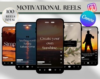100 Motivational Reels: Faceless Instagram Content (Canva Editable)