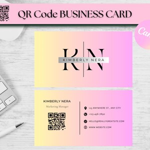 QR Code Business Card Pink Minimal Business Card Template DIY Business Card Canva Business Card Template Double Sided Business Card