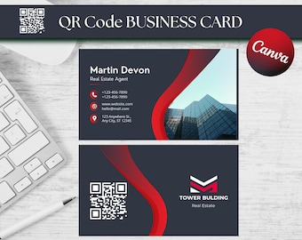 Makramee QR Code Visitenkarte Vorlage: Elegantes DIY Canva Design